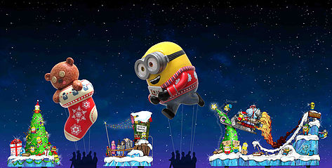 Artists rendering of minion floats in the Universal Holiday parade