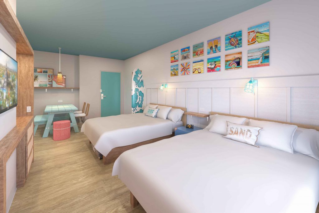Beds in room at Universal’s Endless Summer Resort