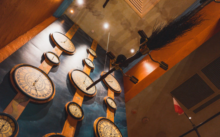 Wall of Clocks in Globus Mundi store