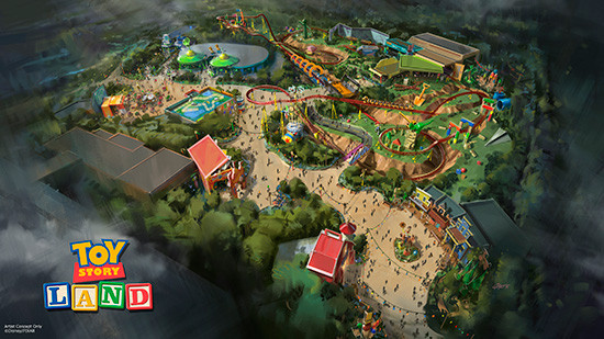 artists rendering of aerial view of Toy Story Land
