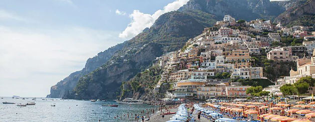 view of Italian beach by a mountain