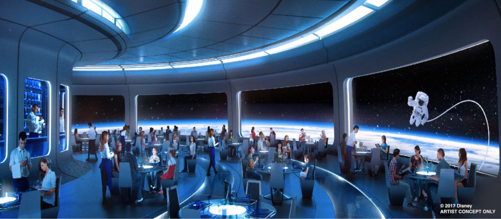 illustration of dining room at Space restaurant at Epcot